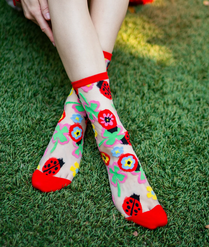 Lady Bug Sheer Crew Sock
