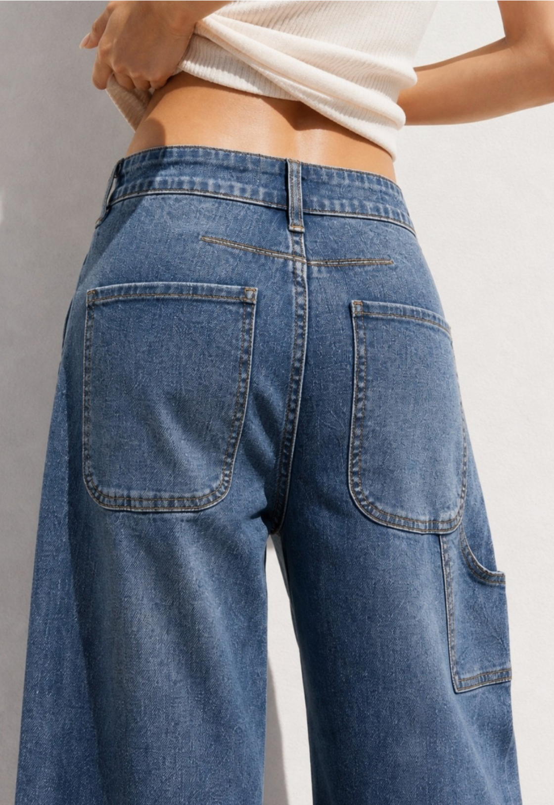 Stretch High Rise Carpenter Wide Leg Jeans