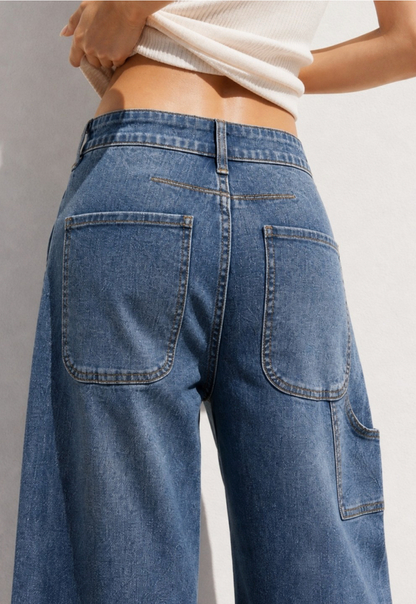 Stretch High Rise Carpenter Wide Leg Jeans