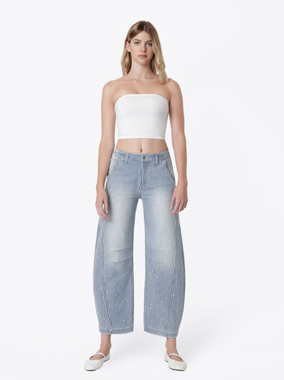 Striped Barrel Leg Denim