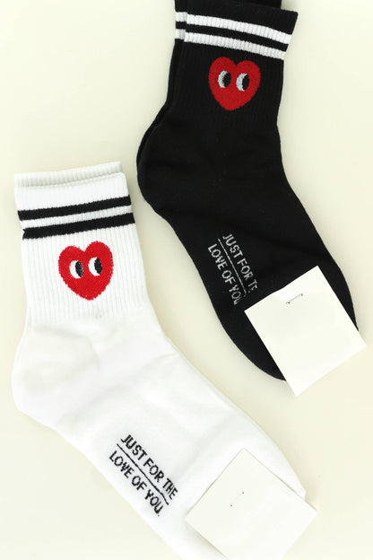 Valentines Day Knit Heart Face Striped Socks: White