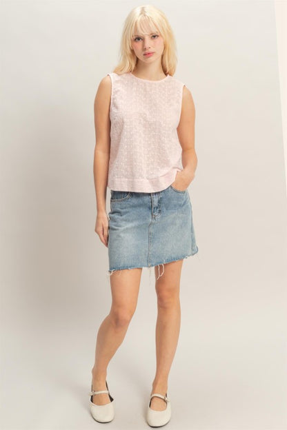 Eyelet Sleeveless Top With Back Buttons