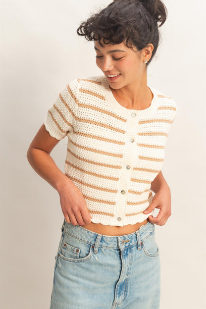 Striped Short Sleeve Cardigan