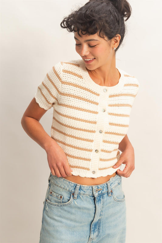 Striped Short Sleeve Cardigan