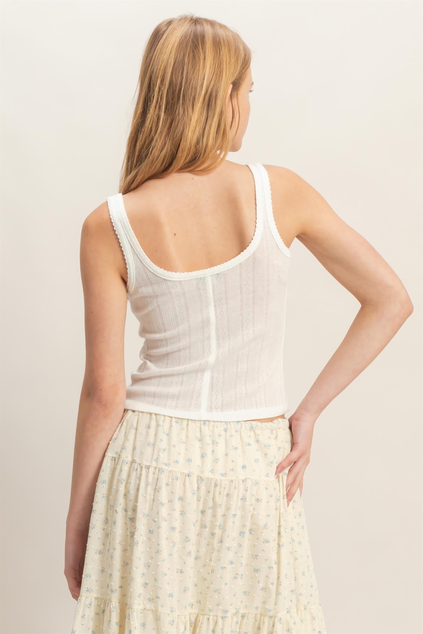 Button Front Ribbed Tank Top