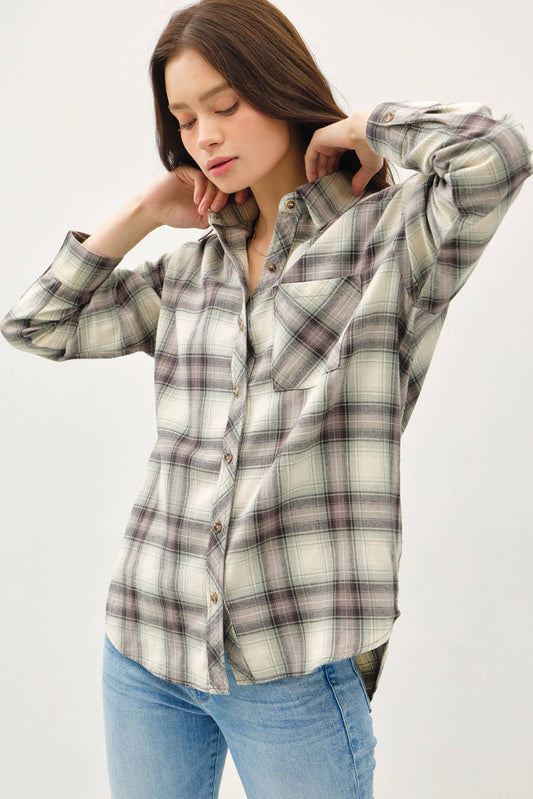 OVERSIZED COTTON FLANNEL SHIRT: Jade / SM