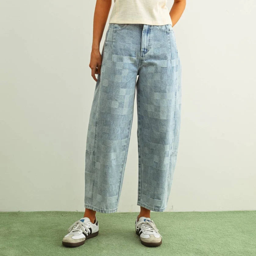 Checkerboard Barrel Denim Pants