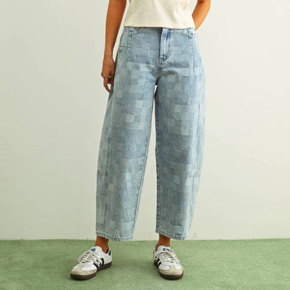 Checkerboard Barrel Denim Pants