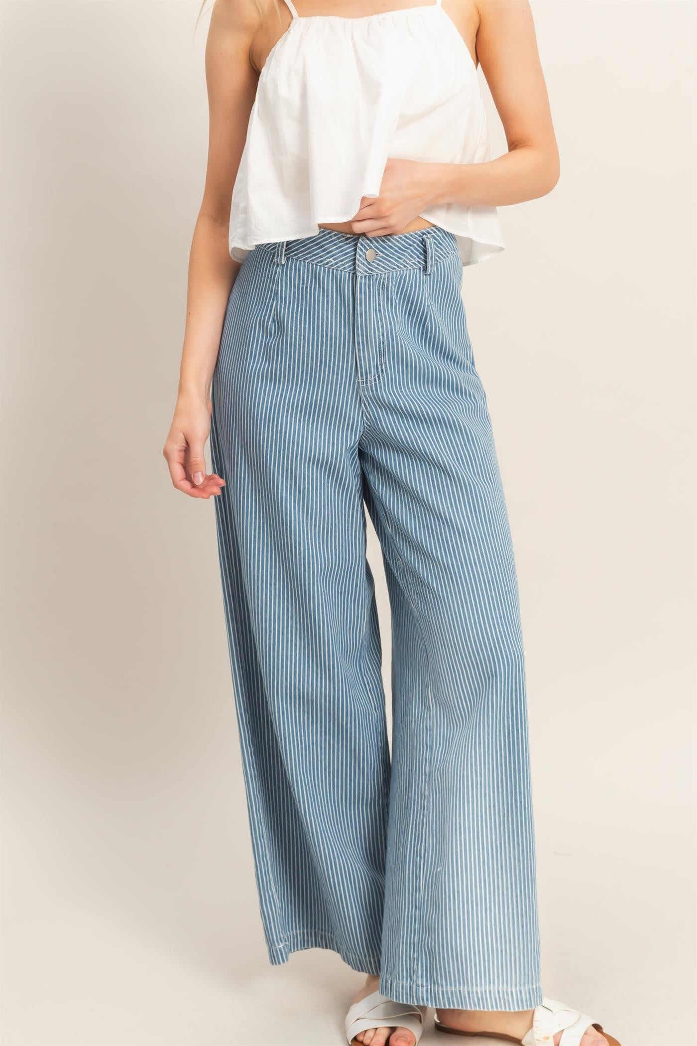 Pinstripe Zipper Front Pants