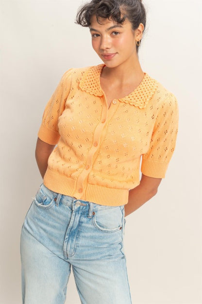 Pointelle Button Up Knit Top