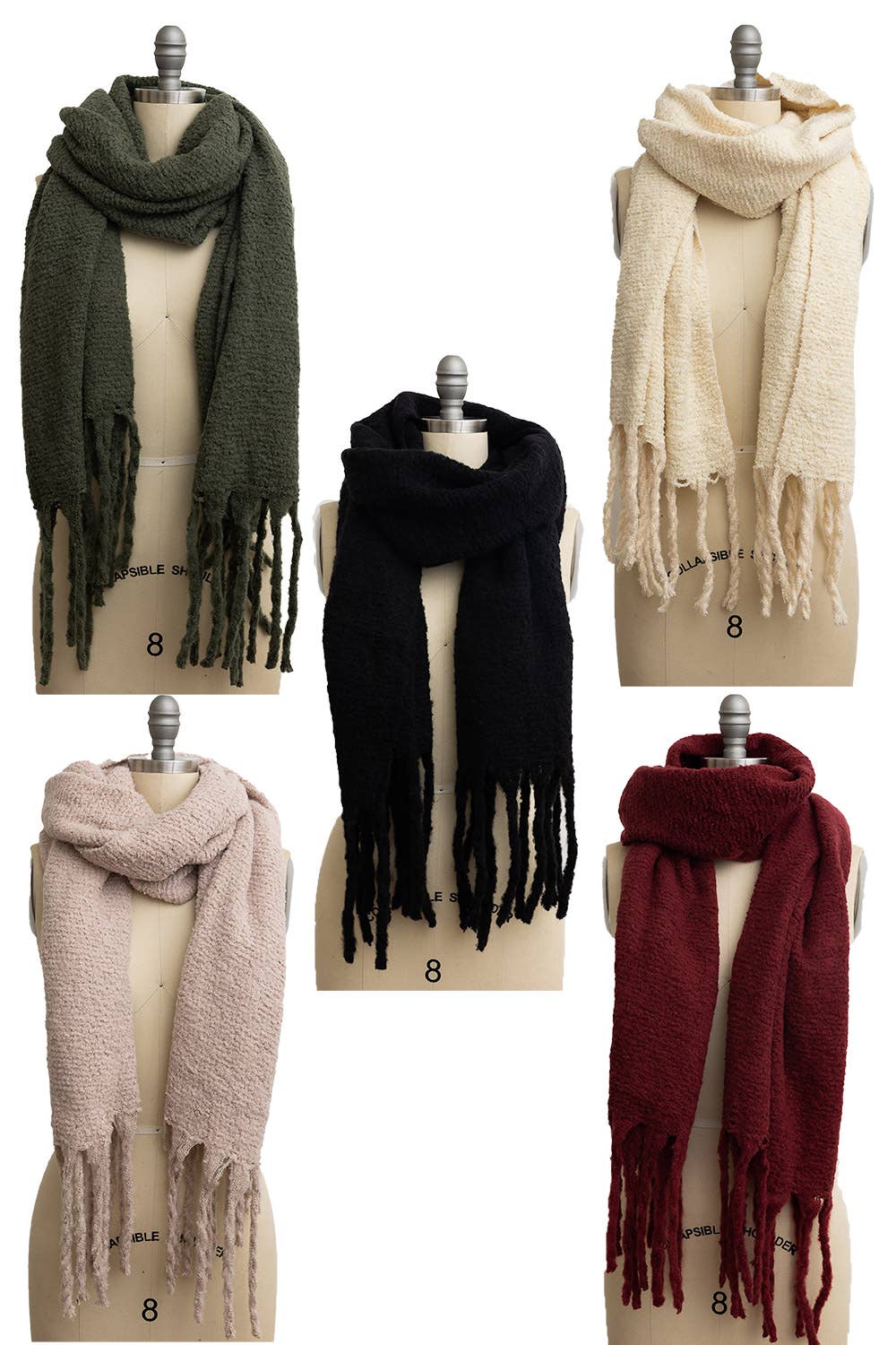 Cozy Knit Scarf with Tassels: Olive