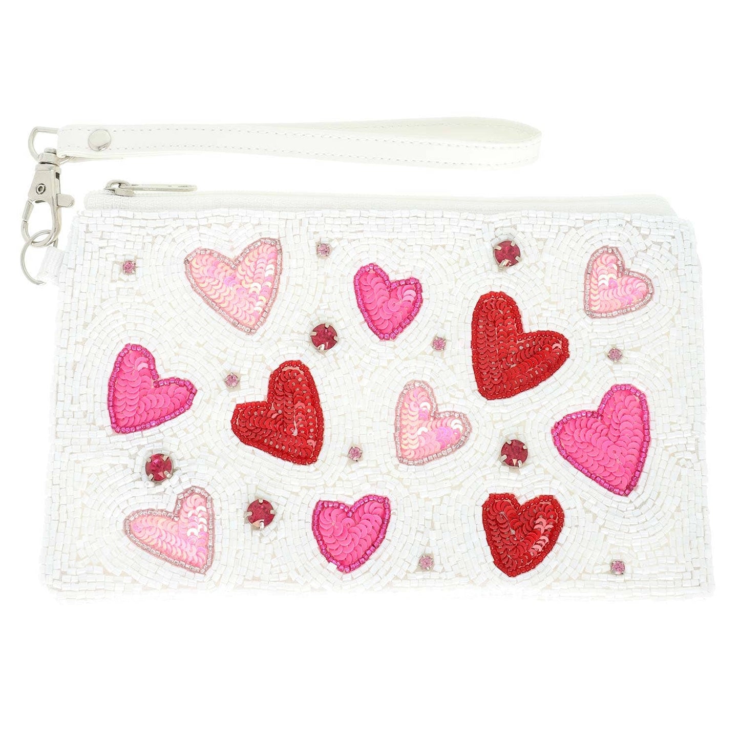 Heart Pattern Beaded Wristlet Coin Bag: Pink