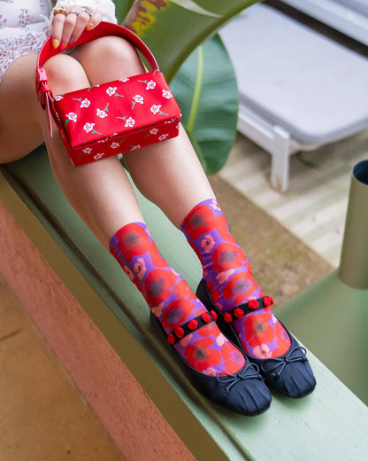 Watercolor Poppy Printed Ankle Sock