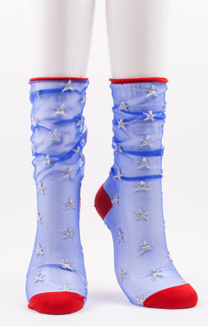 CLEAR STAR TULLE SHEER CREW SOCKS