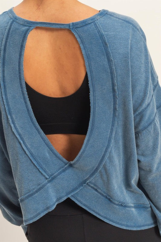 Cross Detail Open Back Long-sleeve Top