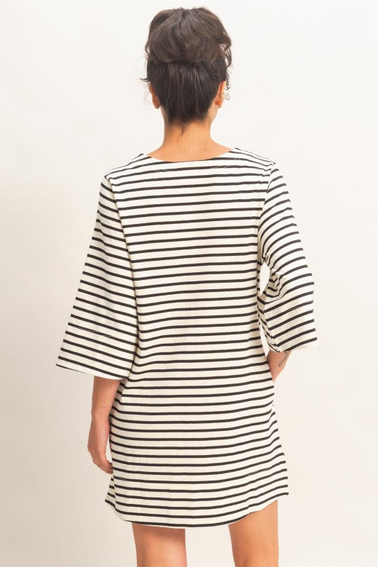 Striped Half Sleeve Mini Dress