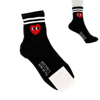 Valentines Day Knit Heart Face Striped Socks: White