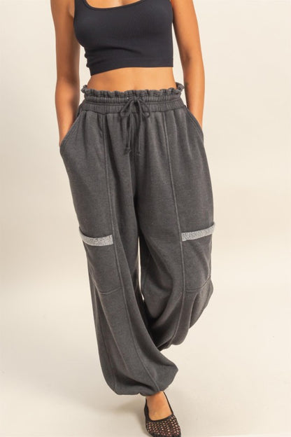 Ruffle Waist Burnout Jogger Pants