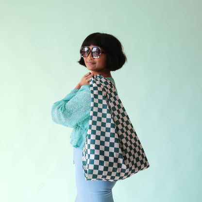 Aquamarine Check Reusable Bag