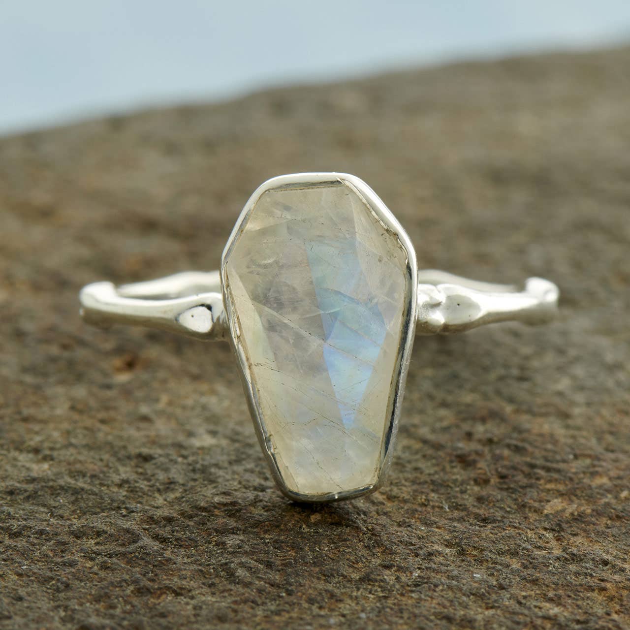 Moonstone BONE-BAND COFFIN RING