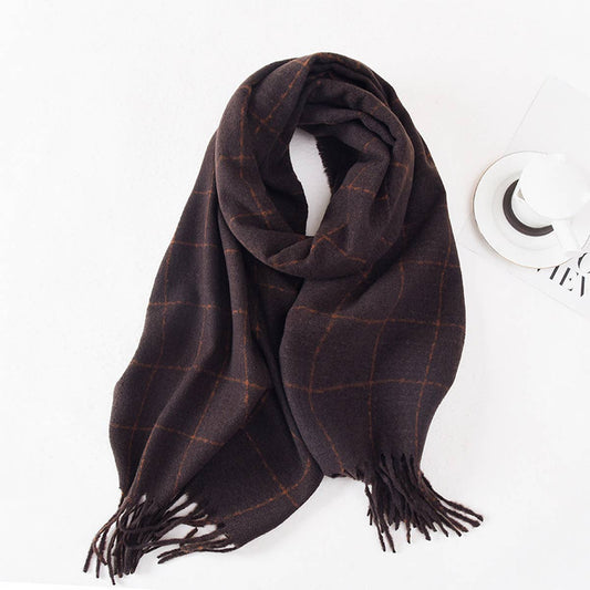 WOMEN CASUAL WARM THREAD PLAID SCARF_CWASC0401: DARKPURPLE / (OS) 1