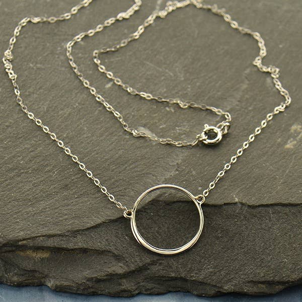 Sterling Silver 18mm Circle Link Necklace: 16 inch