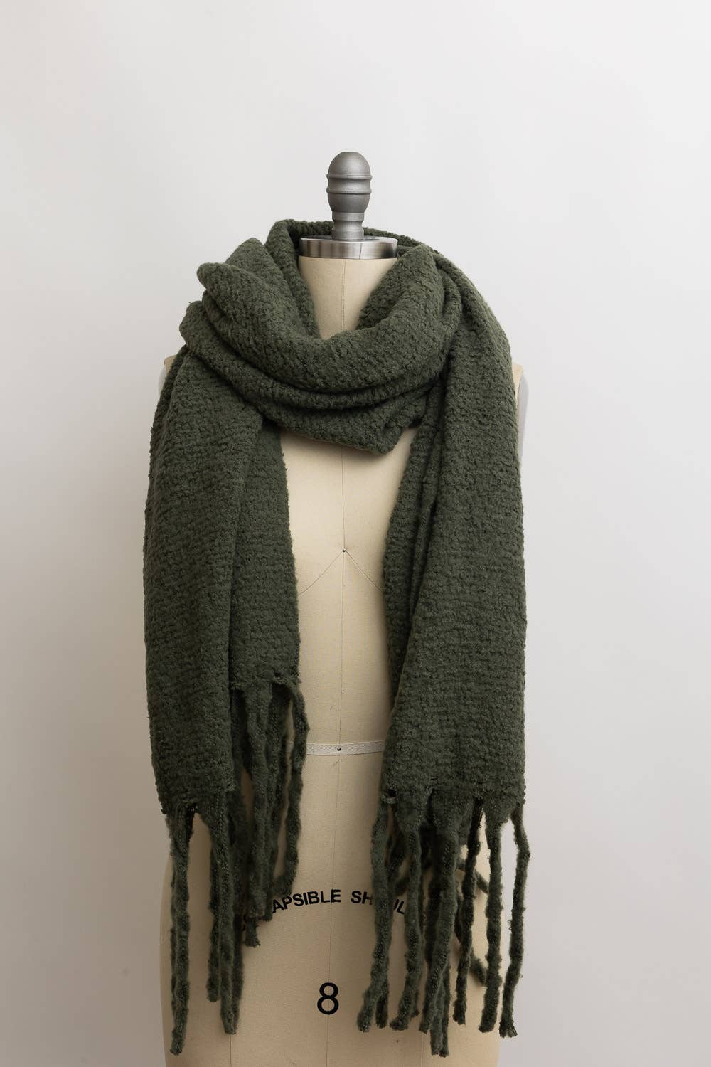 Cozy Knit Scarf with Tassels: Olive